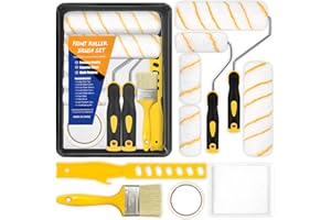 BBLTIFF 12pcs Kit Rodillo para Pintar Paredes, Kit Pintar Pared Kits de Herramientas de Pintura para Todo Tipo de Superficies y Pinturas Pelo Medio con Bandeja Mango Ergonómico para La Decoración