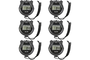 HYNNIO 6-Pack Multi-Function Electronic Digital Sport Stopwatch Timer, Large Display with Date Time and Alarm Function, Sports Coaches Fitness Coaches and Referees Black