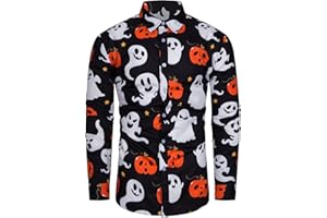 TUNEVUSE Herren Halloween Hemden Erwachsene Kürbis Print Langarm Casual Button Down Hemd Kostüme