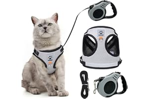 DONGSZQ Laisse Chat Rétractables Kit, Ensemble Harnais et Laisse pour Chat Anti-évasion, Harnais Ajustable pour Chaton avec Bande Réfléchissante, pour Chaton, Chiot (S)
