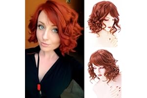 Bestung - Peluca sintética para mujer, pelo corto, rizado y pelirrojo, con flequillo