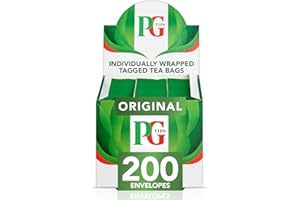PG Tips Original, Black Tea Bags Bulk, Individually Wrapped String & Tag Teabags, Signature Taste, Refreshing & Flavourful, 200 Plant Based Biodegradable Envelopes