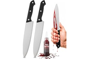 Festicy Fałszywy nóż 2-częściowy zestaw I Fake Knife z tworzywa sztucznego o pojemności 25 ml sztucznej krwi I plastikowy nóż na Halloween jako nóż Scream, nóż Ghostface, nóż Michael Myers