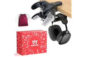 EURPMASK CHOOSE THE COLOR OF EUROPE [Gift Set] 3-in-1 PC Gaming Headset&Controller Holder - EURPMASK Headphone Stand w/Adjustable Clamp&2 Controller Holder&Rotating Arm&Cable Organizer, PC Gaming Accessory Controller Headset Stand