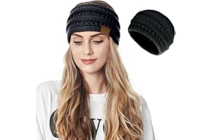 EXGOX Winter Knitted Headband - Women Knit Headbands Crochet Braided Headband Ear Warmer Crochet Head Wraps Cable Thick Headband Cable Ear Headband(Black)