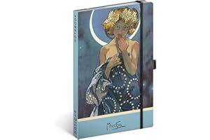 NOTIQUE Alphonse Mucha Luna, taccuino a pois con elastico, 13 x 21 cm, circa A5, copertina rigida per computer portatile