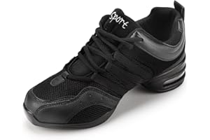 WOWEI Chaussures de Jazz pour Femmes Baskets à Lacets Coussin Respirant Baskets de Danse Fille Semelles Divisées Chaussures de Danse de Marche Sportive Fitness Sneakers