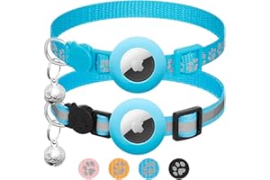 LAFAYI 2 Pack Airtag Cat Collar Breakaway with Bell,Reflective Kitten Collar with Apple Airtag Cat Collar Holder,Adjustable 7-12In,Safety Buckle for Girl Boy Cats,Pet Supplies,Accessories,Gifts (Blue)