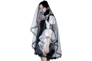AFINDER Velo di pizzo nero, per Halloween, 1 strato, lungo, per travestimento da sposa, per il Giorno dei Morti, cosplay, accessorio per capelli