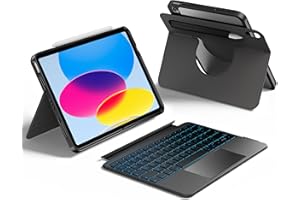 HOU Coque Clavier pour iPad 11 A16/10, Pivotant et Détachable, Support Ajustable, Porte-Stylet Élastique, Protection Complète, Rétroéclairage 7 Couleurs, Trackpad Multi-Touch, AZERTY
