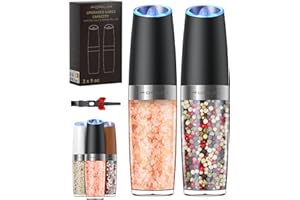 FORLIM Schwerkraft elektrische Salz- und Pfeffermühle Set, aufgerüstet 9 Oz Kapazität, batteriebetriebene Ein-Hand-Automatik, einstellbare Grobheit, LED-Licht - 2 Pack(Schwarz)