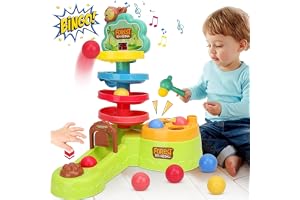 AM ANNA 3-in-1 Montessori Toys for 1 Year Old, Hammer Pound Balls Toys & Shoot Balls with Scoring Game & Ball Drop Toys, Learning Early Developmental Toys for Kids Girls Boys Birthday Gift Ages 1 2 3