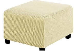 RIRWICM Quadratischer FußHocker-Bezug, Stretch-Ottomane-Bezug, Rutschfester FußHocker-Jacquard-Schonbezug, Dicker Stauraum-Ottomane-Bezug, FußHocker-Bezug Mit Elastischem Boden