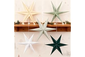 EASY JOY Sage Green Paper Star Lanterns Hanging Stars Christmas Party Decorations Hanging Lampshade 5PCS 6-Pointed 3D Paper Star Christmas Wedding Birthday Holiday Xmas Ceiling Home Party Decorations(12 Inch)