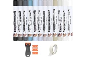 AN-WATTY 12 Colori Stucco per Legno, Stucco per Legno Riempitivo, Stucco Legno, Stucco per Marmo, Kit Riparazione Piastrelle, Set di Cera per Legno per Laminato, Legno, PVC, Piastrelle (12er-grigio-bianco)
