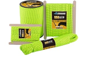 FISHLUND Odblaskowa linka Paracord 250 kg, 7 sznurków typu III Paracord 15 m, nylonowy sznurek spadochronowy o wysokiej wytrzymałości, na kemping, survival, wędkowanie, taktyczne i piesze wycieczki, neonowa zieleń