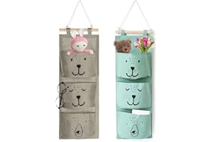 SUNSHINE SMILE 2 szt. zawieszany organizer na ścianę, z 3 kieszeniami, wisząca torba dla dzieci, torba wisząca z materiału, składana torba do zawieszenia
