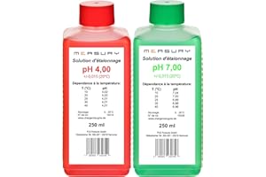 Measury Solution d'étalonnage pH 4.00 et 7.00 – Fabriqué en Allemagne, solution tampon pH 250 ml chacune, solution d'étalonnage rouge/vert, liquide d'étalonnage