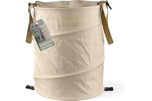LIVLIG53 LIVLIG Pop Up Gartensack 90L, Doppelter Boden - extra stabil, Laubsack mit Deckel, Gartenabfallsack stabil, Laubbehälter faltbar und selbstaufstellend, Beige