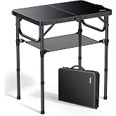 Anbte Folding Camping Table 58 x 40 x 26/48/67cm with Storage Net | Folding Table Aluminium 3 Adjustable Heights, Lightweight