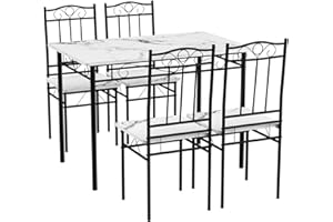 LafeuR Set da pranzo con tavolo da pranzo e 4 sedie, set di 5 pezzi per sala da pranzo, cucina, soggiorno, marmo bianco + cornice nera, 109 x 69 x 75 cm