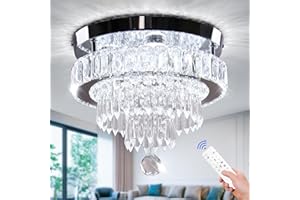 Cainjiazh LED Kronleuchter dimmbare Kronleuchter Kristall Deckenleuchte Moderner Kristall-Kronleuchter mit Fernbedienung Flush Mount Kristall-Deckenleuchte für Esszimmer Wohnzimmer Schlafzimmer Flur