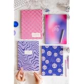 PAPERORA A4 Spiral Cardboard Cover Set of 4 Checkered School Notebook 80 Leaves - Blue Disco with Curriculum
