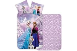 Brandmac Frozen Bedding Set, 100% Cotton, Duvet Cover for Small Bed 100 x 135 cm + Pillowcase 40 x 60 cm, Reversible, with Elsa, Anna and Olaf