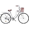 TRIOBLADE Ladies Bike with Basket Hybrid Bike for Women 26 Inch Wheel Lightweight Commuter City bike Retro Bicycle 16" Frame