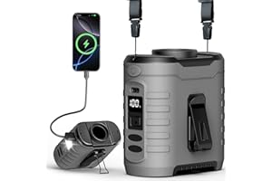 AIREASE 6-in-1 Taillen Clip Ventilator, Ventilator Akku 10000 mAh,5 eschwindigkeitsstufen, 8–40h Laufzeit USB Wiederaufladbar, für Baustelle, Outdoor, Wandern, Arbeiten im Sommer mit COB-Licht & Powerbank