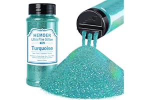 ‎HEMOER HEMOER Türkis Glitzerpulver, 140g Bastel Glitzerpulver für Epoxidharz, DIY Basteln, Feine Handwerk Glitter für Tumbler Malerei Kerze Herstellung; Kosmetischer Glitzer, Haare, Körper Nagel Glitzer