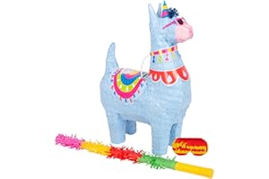 Fax Potato Llama Pinata, Rainbow Buster Stick and Blindfold Set (W35 x D12 x H50cm) Fill Your Own Kids Large Party Supplies Themed Birthday Fun Decoration Pinata for Kids Parties & Games