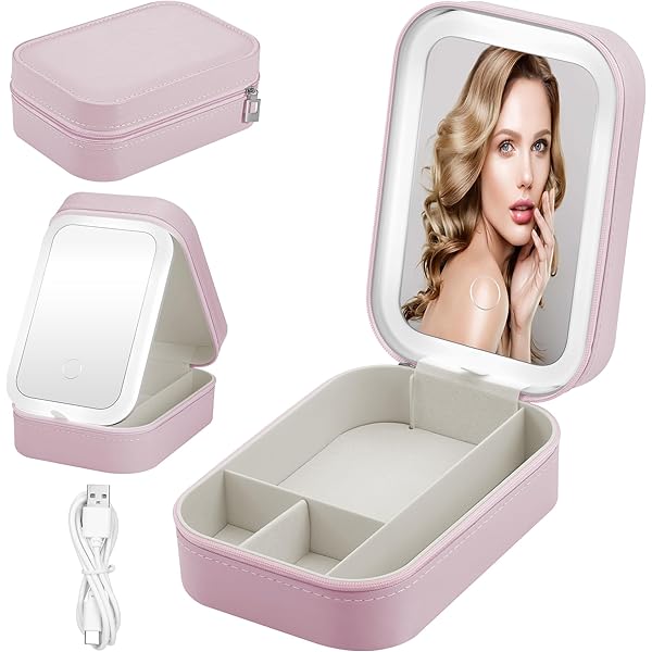 Beauty Case Voyage Kalolary Avec Miroir LED 3 Modes D'Éclairage - Valise Maquillage Portable 29x22x9cm