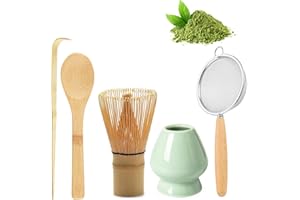 Bacxzomx 5 Pezzi Matcha Kit, Matcha Set Include Frusta Matcha in Bambù, Matcha Cucchiaino, Porta Frusta, Setaccio per il Tè Matcha, Regalo per gli Amanti del Tè Matcha