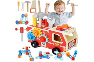 GUIHUMZ Werkzeugkoffer Kinder, Montessori Werkzeug Holzspielzeug Spielzeug ab 2 3 4 Jahre, Kinderwerkzeug Werkzeugwagen, Werkzeuggürtel Koffer Lernspiele Geschenk Junge Mädchen