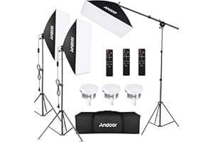Andoer Zestaw oświetleniowy do fotografii i nagrywania wideo, 3 softbox, 85 W, 2800 K-5700 K, dwukolorowe lampy LED, piloty zdalnego sterowania, stojak na lampy