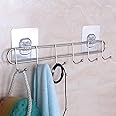 HOKIPO Magic Sticker Series Self Adhesive Stainless Steel 6 Hook Rail - 5KG Load Capacity (Model-AR3164)