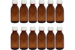 SUPER NET CALI Botella de vidrio ámbar de 125 ml. Frasco de cristal cierre hermético con tapón a rosca y precinto apertura. 12 Unidades.