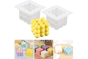 KOIROI Lot de 2 moules en silicone pour bougies à bulles en silicone 3D en forme de bougie DIY boule cube en silicone pour chocolat fondant et gâteau, fabrication de bougie parfumée, savon