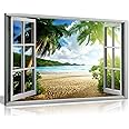 3D Sunset Beach View Window Canvas Wall Art Picture Print 36 x 24 Inches