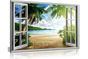 PANTHER PRINT Beach Sunset View 3D Window Effect Canvas Wall Art Picture Print (12X8)