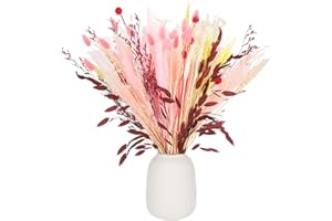 RosewineC 60 Stück Trockenblumen Deko Set Natürliche Pampasgras Getrocknet Blumen Dried Flowers Pflanzen Blumenstrauß Boho Pampas Deko für Wohnzimmer Home Hochzeit Vasen Tischdeko(Rosa)