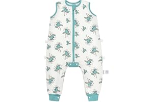 ZIGJOY Sacco Nanna con Piedini 1.0 Tog, Sacco Nanna per Bambini con Gambe,100% Cotone Ultra-Morbido, Facile da Indossare, Dinosauro, M(18Mesi-3Anni)