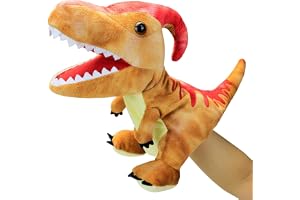 AM ANNA Dinosaur Hand Puppet, 30 cm Large Plush, Moving Mouth, Educational Toy for Kids,Storytelling Imaginative Pretend Play Teaching Preschool (Parasaurolophus)