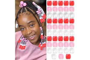Kotkiddy 48 pièces Perles pour Cheveux Accessoires Tresse pour Enfants Filles Adorable décoration Cheveux Ensemble créateur de Bijoux avec Outil (Rouge Rose Transparent)