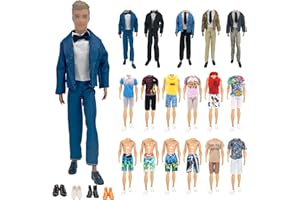 CARREUTY 12 piezas de ropa y accesorios, 2 conjuntos de trajes de 2 mangas cortas 2 pantalones cortos 2 trajes de baño 4 zapatos, muñecas de 12 pulgadas, regalo de cumpleaños, al azar