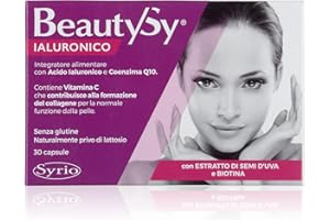 Syrio Integratori Alimentari, Beauty Sy Ialuronico Integratore con Biotina per il Benessere della Pelle e con Coenzima Q10, 120 mg di Acido Ialuronico a Basso Peso Molecolare per capsula, 30 capsule