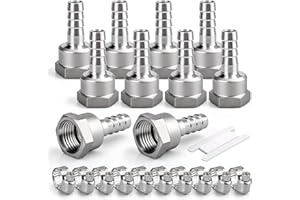 Bwintech 10 pezzi raccordi a barra in acciaio inox, 1/2 “BSP femmina x 10MM connettore a barra con 10 pezzi morsetti, raccordi a barra adattatore per aria, carburante, acqua, olio