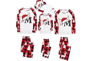 LANUNLLY Pijama Navidad Familia Conjunto de Pijamas Familiar Navideños a Juego Pareja Estampado A-Z Natal Letras Camiseta y Pantalones Ropa de Dormir Navideñas Familiares para Hombre Mujer Niños Bebés 2025
