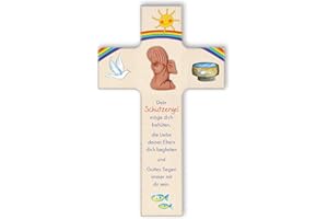 Fritz Cox Kinderkreuz mit Engel 'Dein Schutzengel' | mit handgefertigtem Engel | EIN wunderschönes Geschenk für Kinder, Mädchen und Jungen